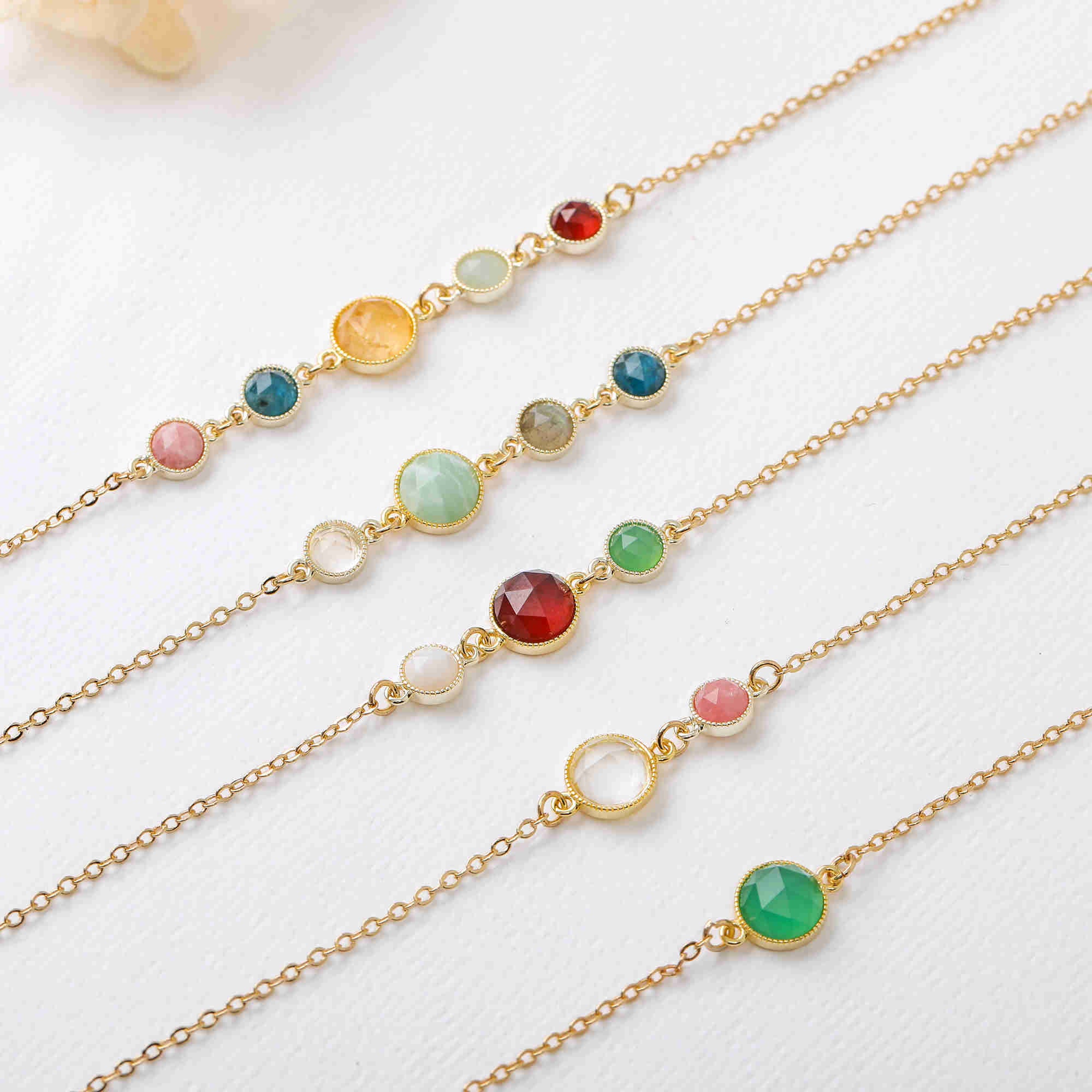 16" Round Multi Faceted Gemstone Necklace, Gold Plated Bezel, Healing Crystal Necklace, Birthstone Necklace, Wholesale Jewelry BT022