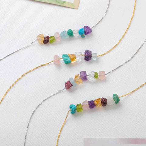 16" Multi Raw Gemstone Necklace, Healing Crystal Stone Chips Necklace, Birthstone Necklace, Wholesale Jewelry BT023