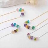 16" Multi Raw Gemstone Necklace, Healing Crystal Stone Chips Necklace, Birthstone Necklace, Wholesale Jewelry BT023