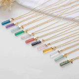 16" Rectangle Gold Plated Natural Gemstone Necklace, Faceted Quartz, Healing Crystal Stone Bar Necklace, Birthstone Jewelry, Wholesale BT019