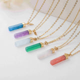 16" Gold Plated Rectangle Gemstone Necklace Birthstone Necklace, Healing Crystal Stone Bar Necklace Jewelry BT019