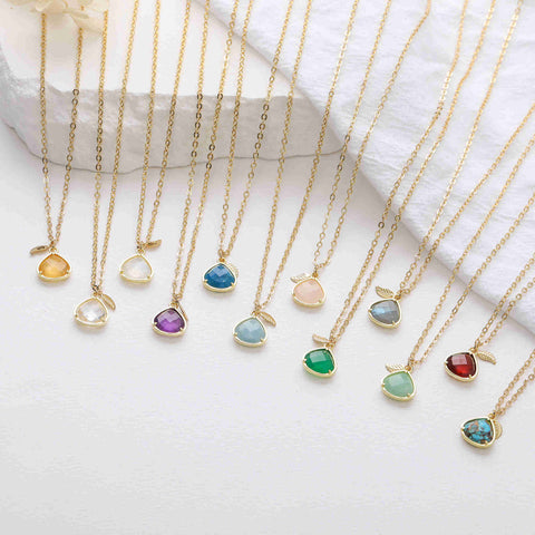 16" Teardrop Gold Plated Natural Gemstone Necklace, Faceted Quartz, Healing Crystal Stone Necklace, Birthstone Jewelry, Wholesale BT020