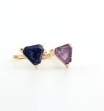 Triangle Natural Stone Faceted Open Ring, Amethyst Lapis Lazuli Green Aventurine, Gemstone Jewelry Ring AL520