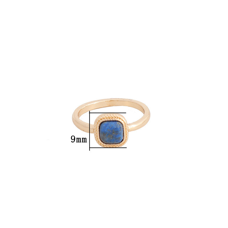 Square Natural Stones Gold Plated Bezel Ring, Healing Gemstone Jewelry Ring AL519