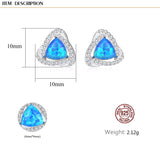 S925 Sterling Silver Opal Stud Earring, CZ Pave Twisted Triangle Studs AL556