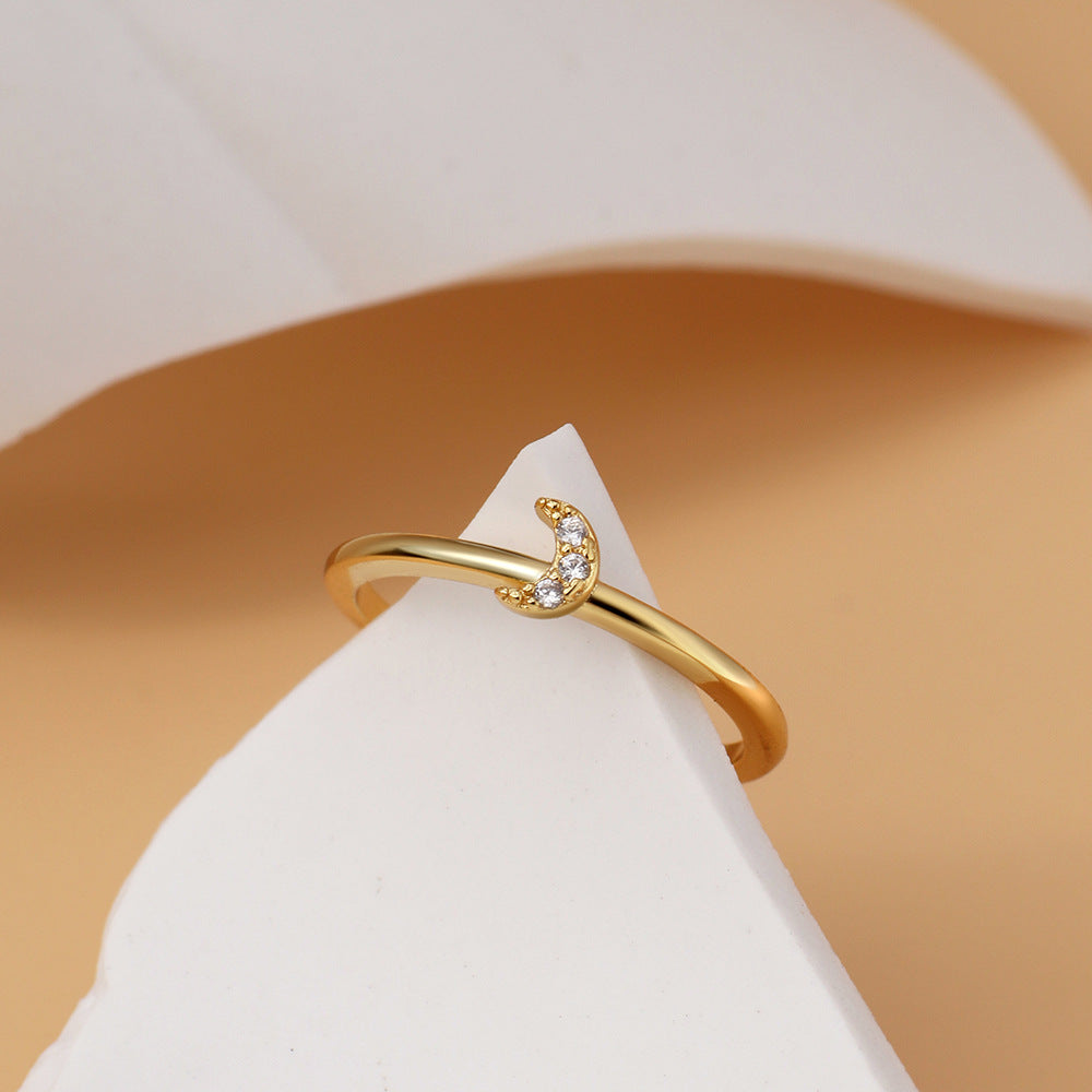 Gold Plated CZ Moon Ring Zircon Pave Open Ring Small Crescent Ring Fashion Jewelry AL550