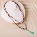 Amazonite Drop Pendant & Rose Quartz Beaded Necklace, Healing Stone Necklace AL538