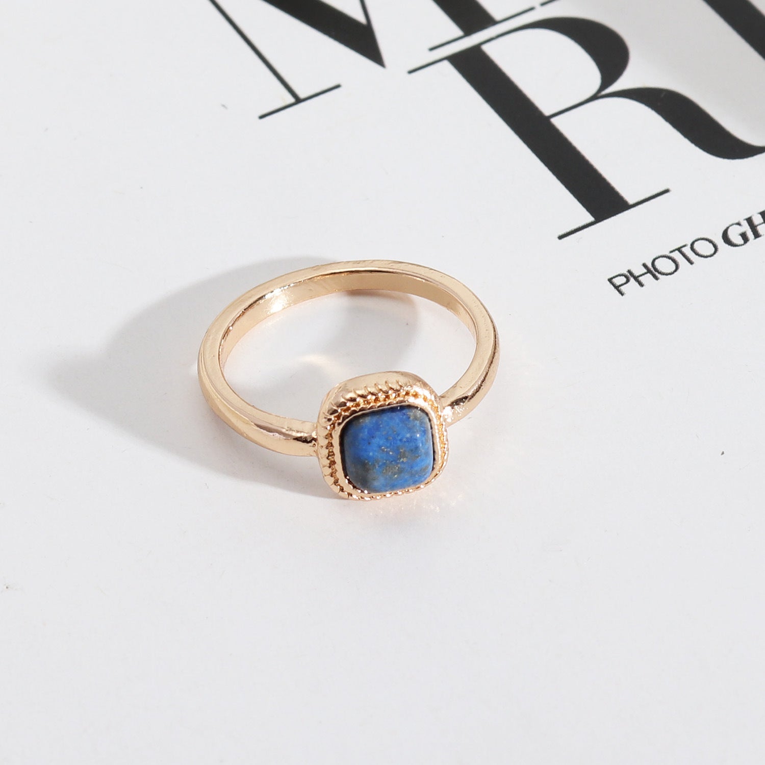 Tiny Square Amethyst Lapis Lazuli Rose Quartz Ring, Gold Plated Brass Bezel, Healing Gemstone Ring Jewelry AL519