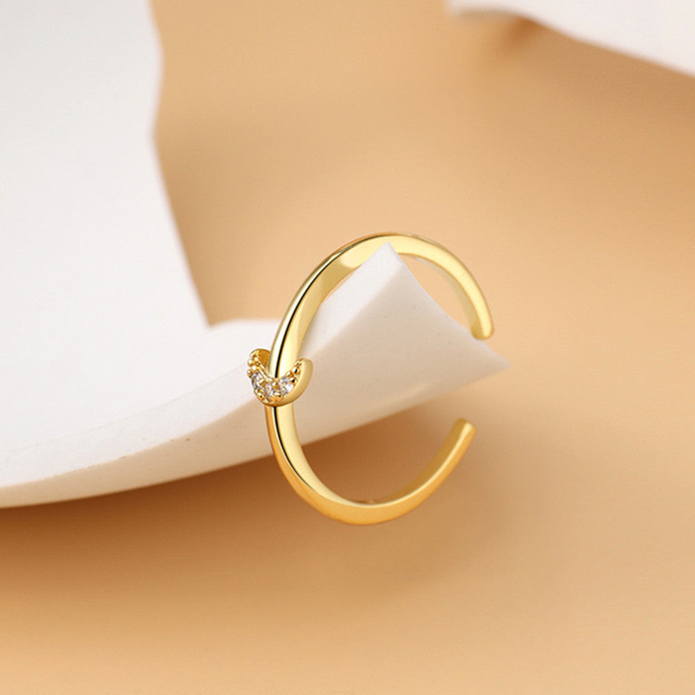 Small Gold Plated CZ Moon Ring Zircon Pave Crescent Ring Open Ring Fashion Jewelry AL550