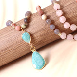 Amazonite Drop Pendant & Rose Quartz Beaded Necklace, Healing Stone Necklace AL538
