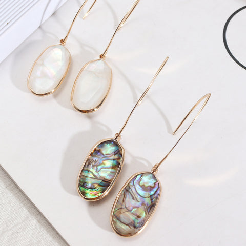 Oval Gold Plated Abalone Earrings, White Shell Earrings, Faceted Natural Seashell Jewelry AL515