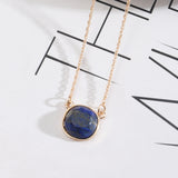 18" Gold Plated Natural Stones Faceted Necklace, Lapis Lazuli Gemstone Necklace AL522