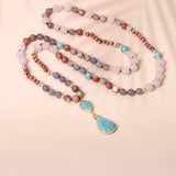 Amazonite Drop Pendant & Rose Quartz Beaded Necklace, Healing Stone Necklace AL538
