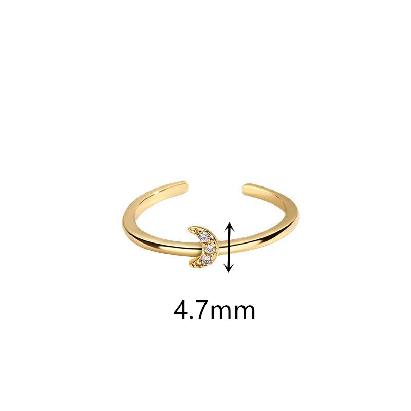 Small Adjustable Gold Plated Brass CZ Moon Ring Zircon Pave Crescent Ring Open Ring Fashion Jewelry AL550