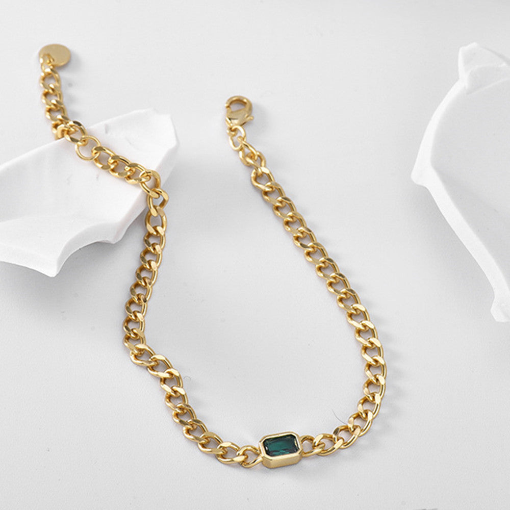 Gold Plated Brass Emerald Color CZ Bracelet, Tank Chain Bracelet, Fashion Jewelry AL547