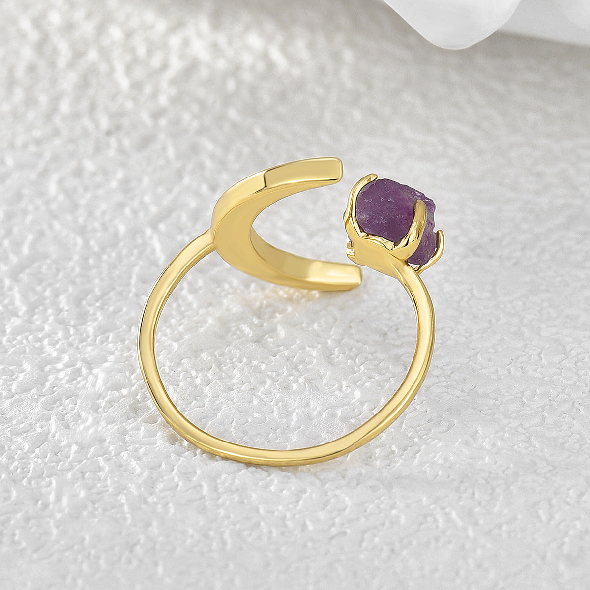 Gold Plated Star Moon Ring, Raw Amethyst Ring, Adjustable Open Ring, Fashion Jewelry AL544