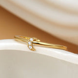 Small Gold Plated Brass CZ Moon Ring Adjustable Zircon Pave Crescent Ring Open Ring Fashion Jewelry AL550