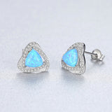 S925 Sterling Silver Opal Stud Earring, CZ Pave Twisted Triangle Studs AL556
