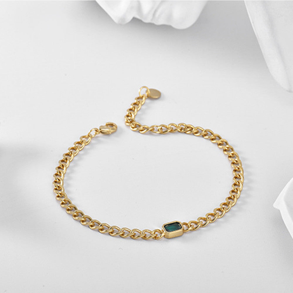 Gold Plated Brass Emerald Color CZ Bracelet, Tank Chain Bracelet, Fashion Jewelry AL547