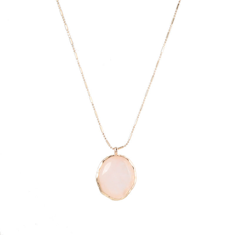 27" Oval Gold Plated Rainbow Stone Pendant Necklace AL517 Rose Quartz Necklace