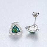 S925 Sterling Silver Opal Stud Earring, CZ Pave Twisted Triangle Studs AL556