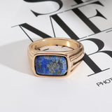 Rectangle Amethyst Lapis Lazuli Malachite Gold Band Ring, Healing Gemstone Jewelry Ring AL518