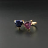 Triangle Natural Stone Faceted Open Ring, Amethyst Lapis Lazuli Green Aventurine, Gemstone Jewelry Ring AL520