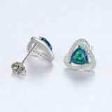 S925 Sterling Silver Opal Stud Earring, CZ Pave Twisted Triangle Studs AL556