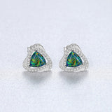 S925 Sterling Silver Opal Stud Earring, CZ Pave Twisted Triangle Studs AL556