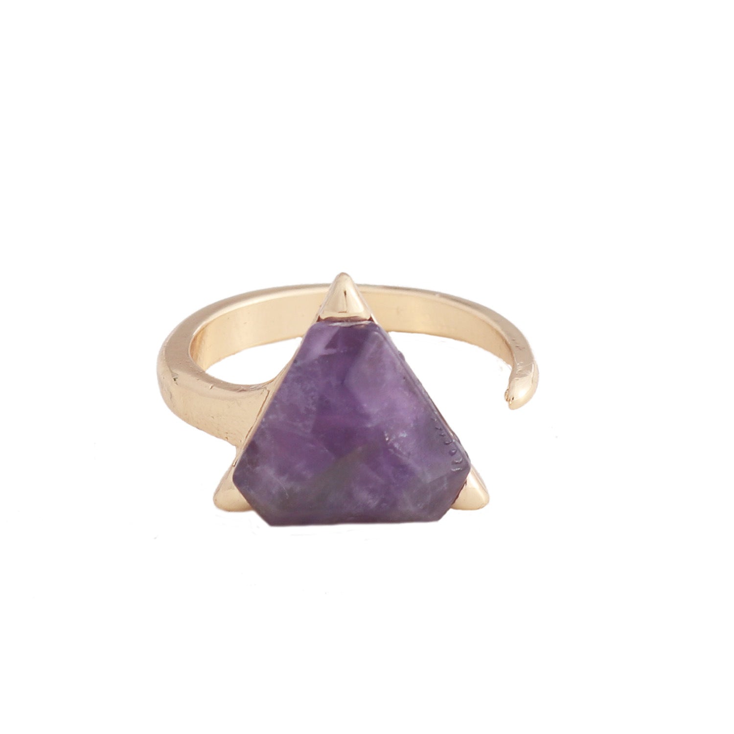 Fashion Triangle Amethyst Lapis Lazuli Green Aventurine Open Ring, Gold Plated Brass Bezel, Healing Crystal Stone Ring, Gemstone Ring Jewelry AL520