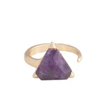 Triangle Natural Stone Faceted Open Ring, Amethyst Lapis Lazuli Green Aventurine, Gemstone Jewelry Ring AL520