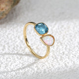 Gold Plated Teardrop White Opal and Square Blue Ziron Ring, CZ Ring, Fashion Jewelry Ring For Women AL545