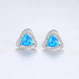 S925 Sterling Silver Opal Stud Earring, CZ Pave Twisted Triangle Studs AL556