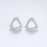 S925 Sterling Silver Opal Stud Earring, CZ Pave Twisted Triangle Studs AL556