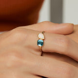 Gold Plated Teardrop White Opal and Square Blue Ziron Ring, CZ Ring, Fashion Jewelry Ring For Women AL545