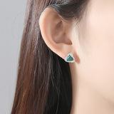 S925 Sterling Silver Opal Stud Earring, CZ Pave Twisted Triangle Studs AL556
