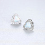 S925 Sterling Silver Opal Stud Earring, CZ Pave Twisted Triangle Studs AL556