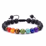 Lava Stone Seven Color Chakra Stone Beads Bracelet Natural Agate Frosted Volcano Stone Yoga Bracelet Jewelry AL533