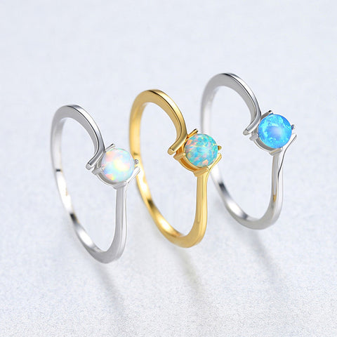 925 Sterling Silver Opal Statement Ring, Round Opal Fashion Jewelry AL557