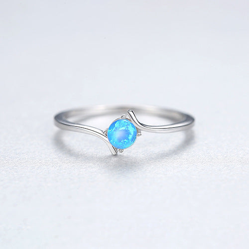 S925 Sterling Silver Opal Ring, Round Opal, Gemstone Jewelry AL557