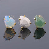 Multi Kind Stones Gold Plated Drop Prong Set Stud Earrings AL117