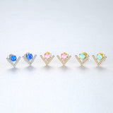 925 Sterling Silver Opal V Shape Zircon Stud Earrings, Fashion Jewelry AL560