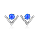 925 Sterling Silver Opal V Shape Zircon Stud Earrings, Fashion Jewelry AL560