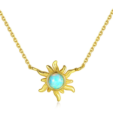 16" 925 Sterling Silver Opal Sun Star Necklace, Fashion Jewelry AL561