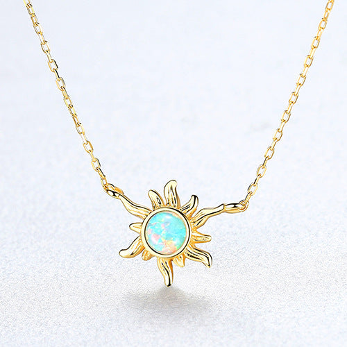 Blue Opal Sun Sterling Silver Necklace - Gold | Spero London | Wolf & Badger