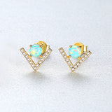 925 Sterling Silver Opal V Shape Zircon Stud Earrings, Fashion Jewelry AL560