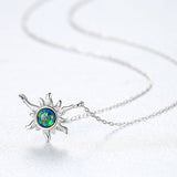 16" S925 Sterling Silver Opal Necklace, Sun Flower Opal Necklace, Fashion Jewelry AL561