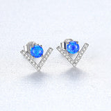 925 Sterling Silver Opal V Shape Zircon Stud Earrings, Fashion Jewelry AL560