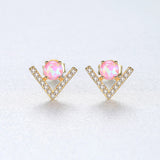 925 Sterling Silver Opal V Shape Zircon Stud Earrings, Fashion Jewelry AL560