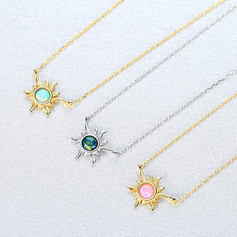 16" 925 Sterling Silver Opal Sun Star Necklace, Fashion Jewelry AL561